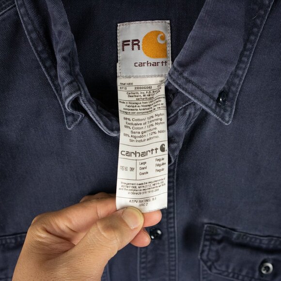 Carhartt FR Navy Button Up Shirt Mens Large FRS160 DNY - Picture 5 of 7